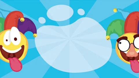 April fools day animation featuring silly emojis wearing jester hats on sun.. Stock Footage 339073075
