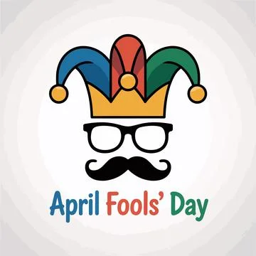 April fools' day with jester hat and bold text, colorful Stock Illustration