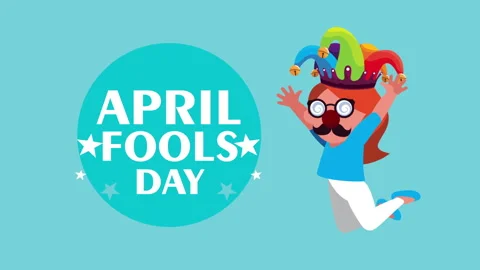 April fools day lettering with comic girl jumping Stock Footage