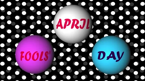April Fools' Day - Text on a background with a pattern and balls in motion Stock Footage 304367976