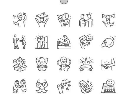 April Fools Day Vector Thin Line Icons イラスト素材