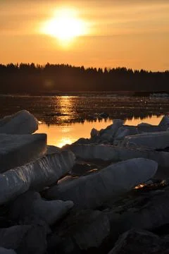 April ice drift on the Sylva river. Spring in the foothills of the Western Ur Stock Photos