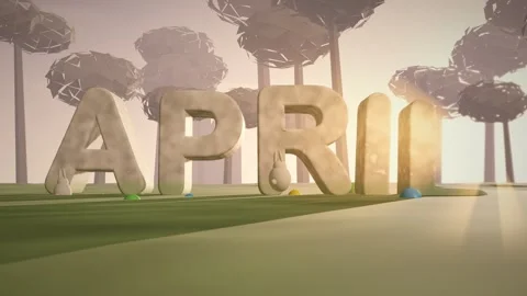 April Pale Stone Letters on a Spring Meadow at Sunrise with Painted Eggs and Stock Footage 342367352