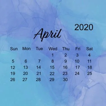 April - Simple calendar layout for 2020 the Week starts on Sunday with Blue W Stock Illustration