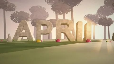 April Stone 3D Text in a Spring Meadow for Easter Stock Illustration