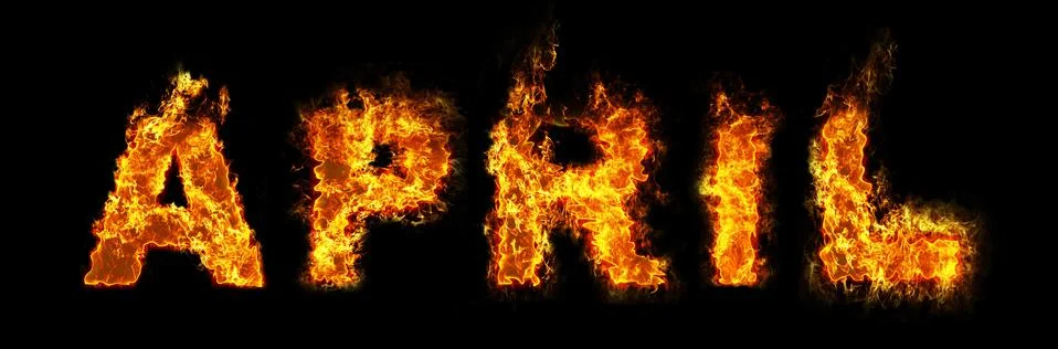 April text on fire Stock Photos