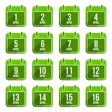 April vector flat calendar icons. Days Of Year Set 13 Stock Illustration