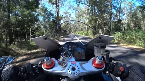 Aprilia RSV4 Motorcycle Riding Through Mountain Roads 05 - POV Stock Footage