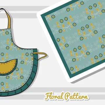 Apron With Blue Flowers Stock Illustration