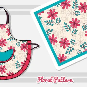 Apron With Doodle Flowers Stock Illustration
