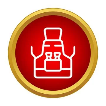 Apron icon with white outline on red circle background Stock Illustration