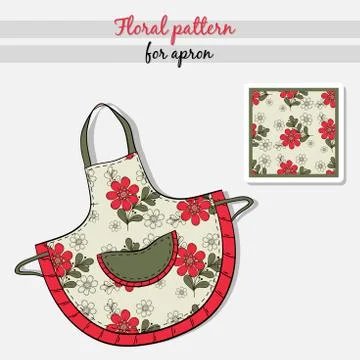 Apron Red Flowers Stock Illustration
