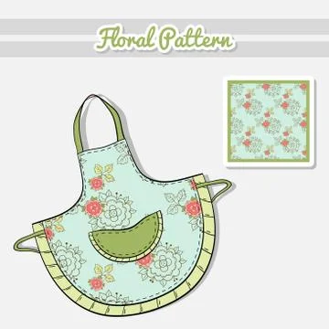 Apron Roses On Blue Stock Illustration