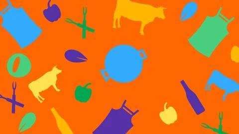 Aprons and meat cuts BBQ background Stock Illustration