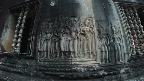 Apsara dancing Stone Carving at Angkor Wat in Siem Reap, Cambodia Stock Footage 108150272