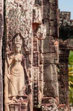 Apsara Stone carving at temple Stock Photos
