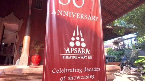 Apsara Theatre, Large Banner 2 - Angkor Village. Siem Reap, Wat Bo 291124 Stock Footage 294467962