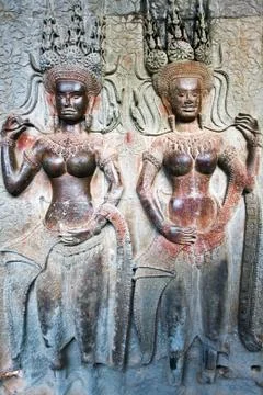Apsara on the wall of angkor wat Stock Photos