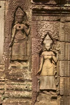 Apsaras in bas-relief at Ta Prohm temple in Angkor Wat, Cambodia Photos