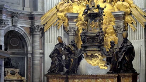 Apse with Chair of Saint Peter supported by four Doctors of the Church Bernini Stock Footage 142817049