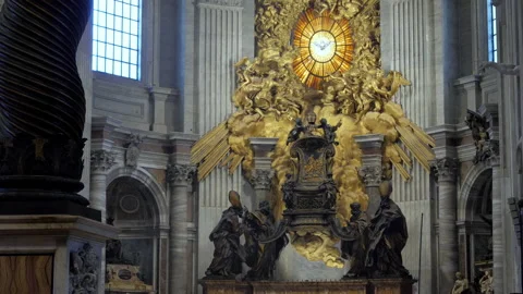 Apse with Chair of Saint Peter supported by four Doctors of the Church Bernini Stock Footage 142817344