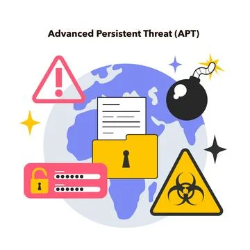 APT or Advanced persistent threat. Malicious actor, state or state Illustrazione stock