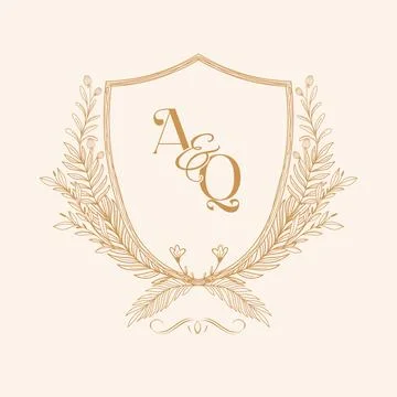 AQ Initial Wedding Monogram Logo Crest Stock Illustration