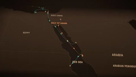 Aqaba to jeddah container shipping route map animation seamless loop Stock Footage 345938073