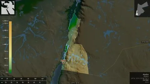 Aqaba, Jordan. Colored shader data with lakes and rivers Stock Illustration