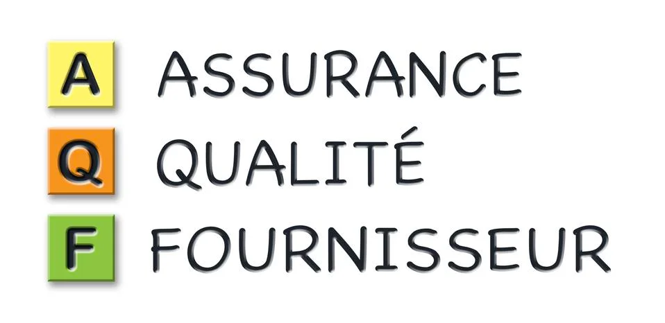 AQF initials in colored 3d cubes with meaning in french language Illustrazione stock