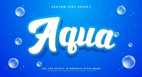 Aqua 3d editable text effect template Illustrazione stock