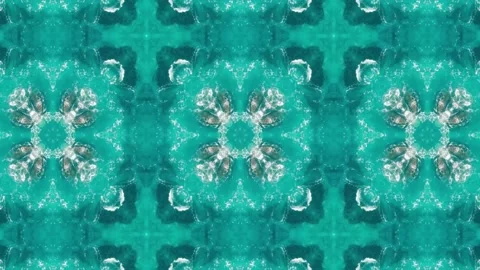 Aqua blue kaleidoscope pattern animated video stunning pretty slow motion Stock Footage 296787418