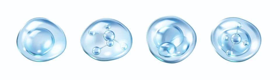 Aqua bubbles with collagen molecules inside icons set Stock Illustration