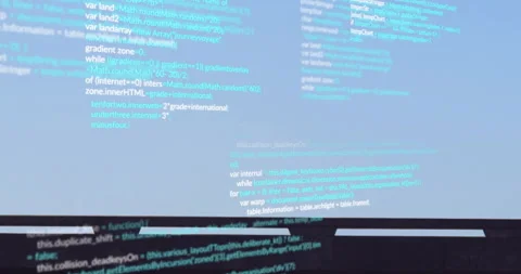 Aqua code lines emerging, scrolling upward while bus silhouette passing bar Stock Footage 309677422