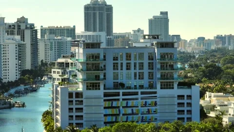 Aqua Condominium development Miami Beach parallax aerial drone video Stock Footage 169103142