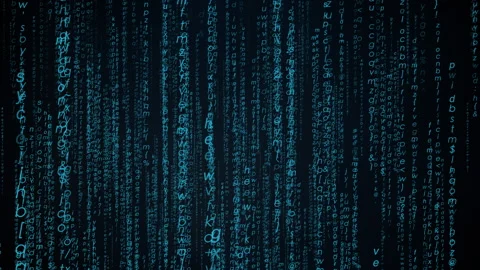 Aqua futuristic programming code rain falling on computer screen, seamless Stockbeeldmateriaal 249163403