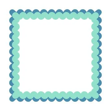 Aqua Scalloped Square Frame Vector Illustration Decorative Border Modern Ro.. Stock Illustration