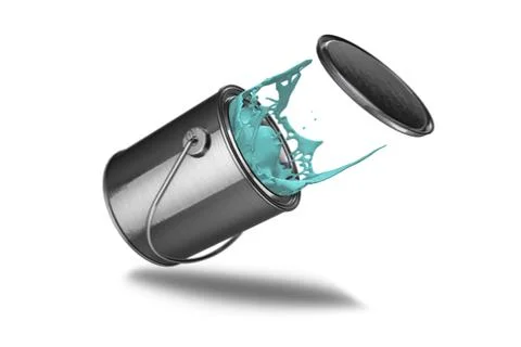 Aqua tin of paint falling over 3d render Ilustração Stock
