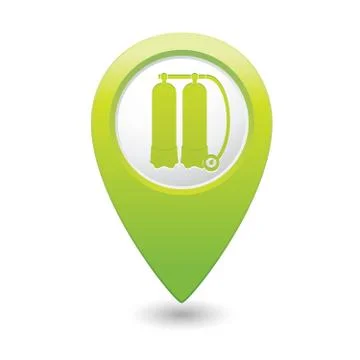 Aqualung symbol on green map pointer Stock Illustration