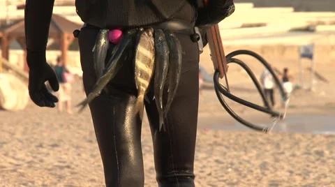 Aqualunger with fish from back walking Stock Footage 45490807