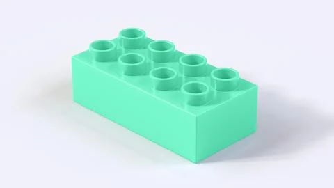 Aquamarine Plastic Construction Brick with Eight Hollow Studs Isolated on Whi Stock Illustration