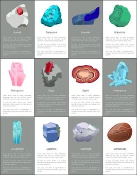 Aquamarine Ruby Malachite Agate Sapphire Carnelian Stock Illustration
