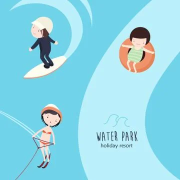 Aquapark Activities Vector Set Stock Illustration