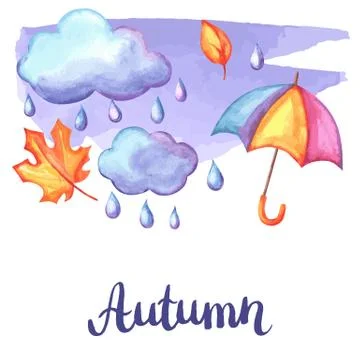 Aquarelle background with autumn elements. 스톡 일러스트