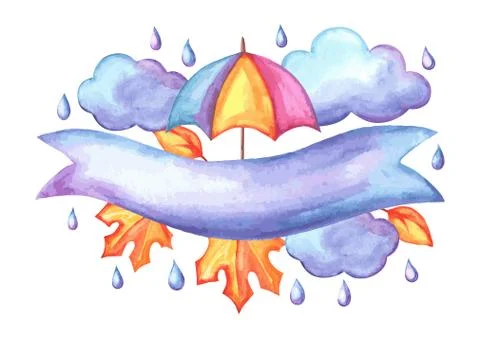 Aquarelle background with autumn elements. Stock Illustration