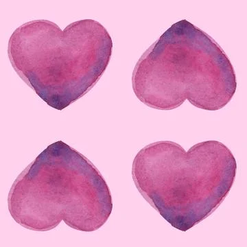 Aquarelle hand made pattern with hearts. Valentine's day, Birthday, Love Stock Illustration