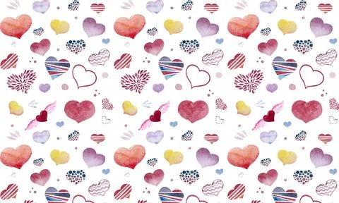 Aquarelle hearts pattern Stock Illustration