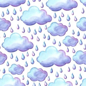 Aquarelle pattern with clouds and rain. イラスト素材