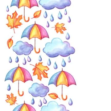 Aquarelle seamless pattern with autumn elements. 스톡 일러스트