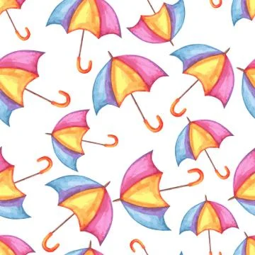 Aquarelle seamless pattern with umbrellas. Illustrazione stock